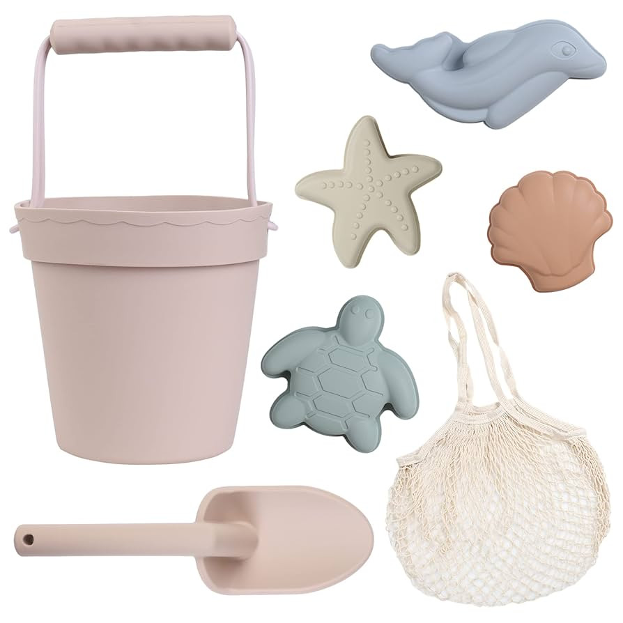 BLUE GINKGO Modern Baby Toys | Travel Friendly Beach Set | Silicone Bucket, Shovel, 4 Sand Molds,... | Amazon (US)