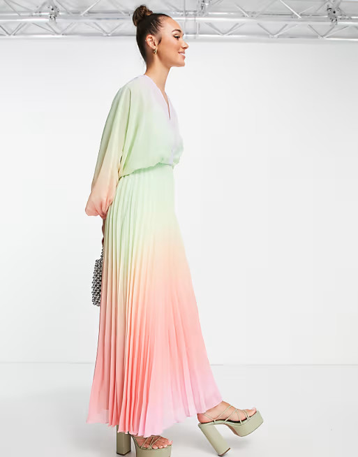 ASOS DESIGN pleated maxi dress in pastel ombre | ASOS (Global)