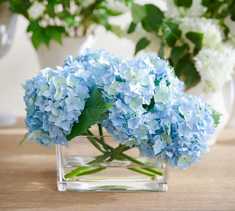 Faux Composed Light Blue Hydrangea Arrangement | Pottery Barn (US)