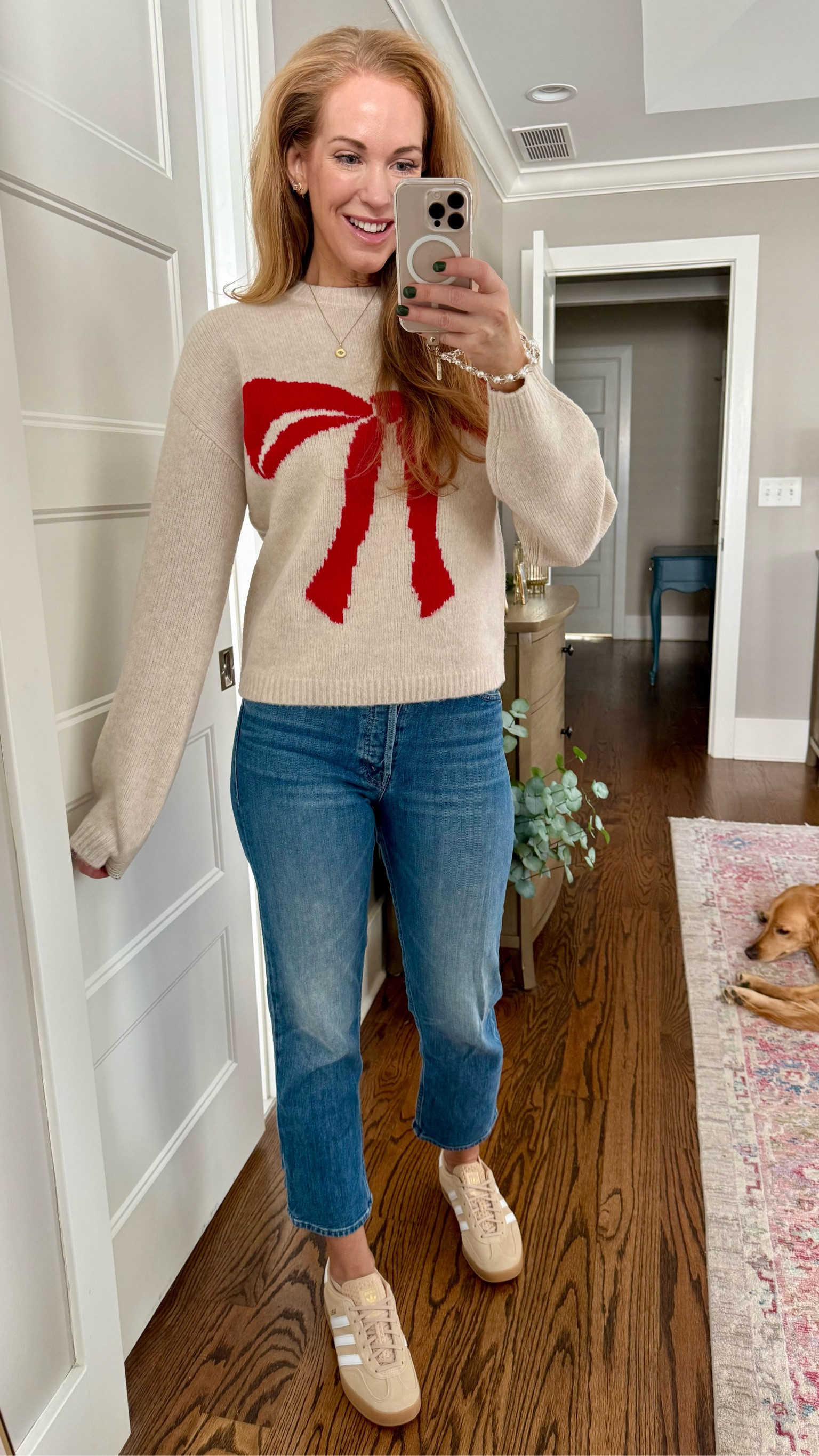 Another Target win!! This bow sweater is so cozy and cute for the holidays. Loving my new neutral Adidas gazelles too! 🤍

#LTKFindsUnder100 #LTKShoeCrush #LTKHoliday
