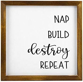 TattyaKoushi Nap Build Destroy Repeat Sign, Modern Farmhouse Decor Sign, Wall Art Decor Sign, Rus... | Amazon (US)