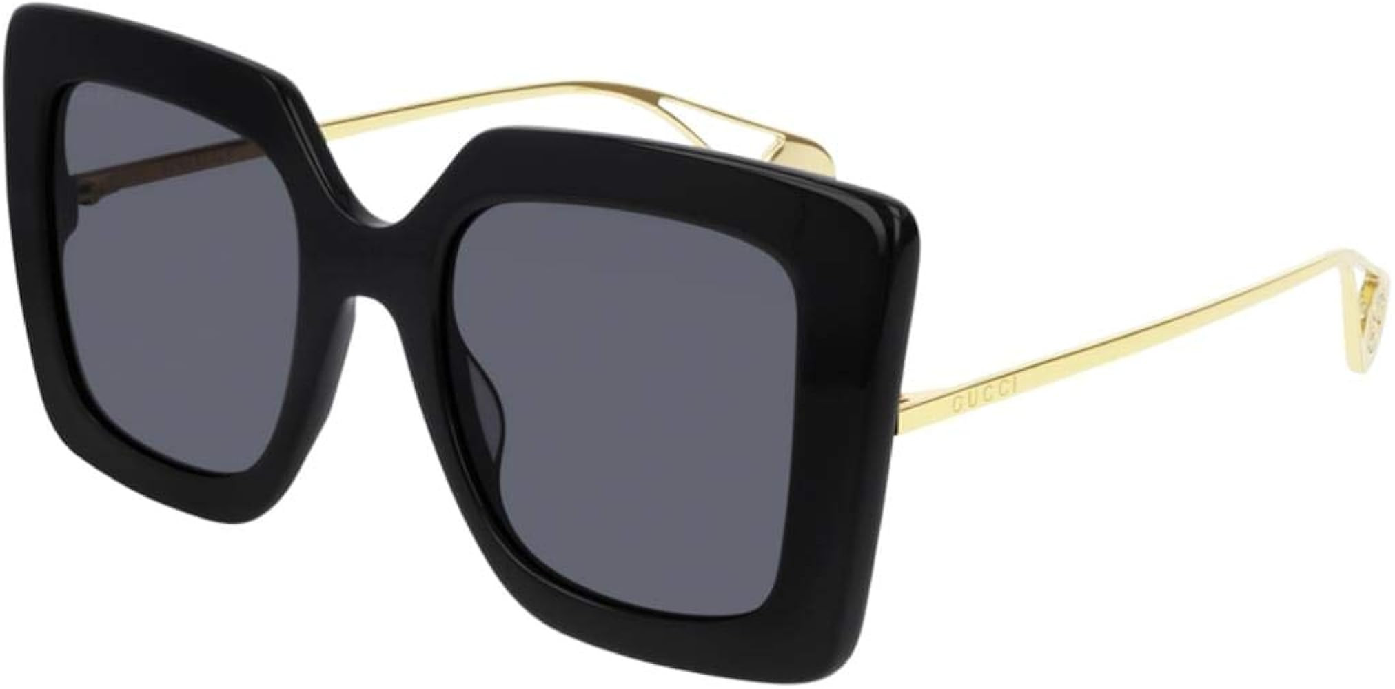 Gucci GG0435S Shiny Solid Black/Grey Solid One Size | Amazon (US)