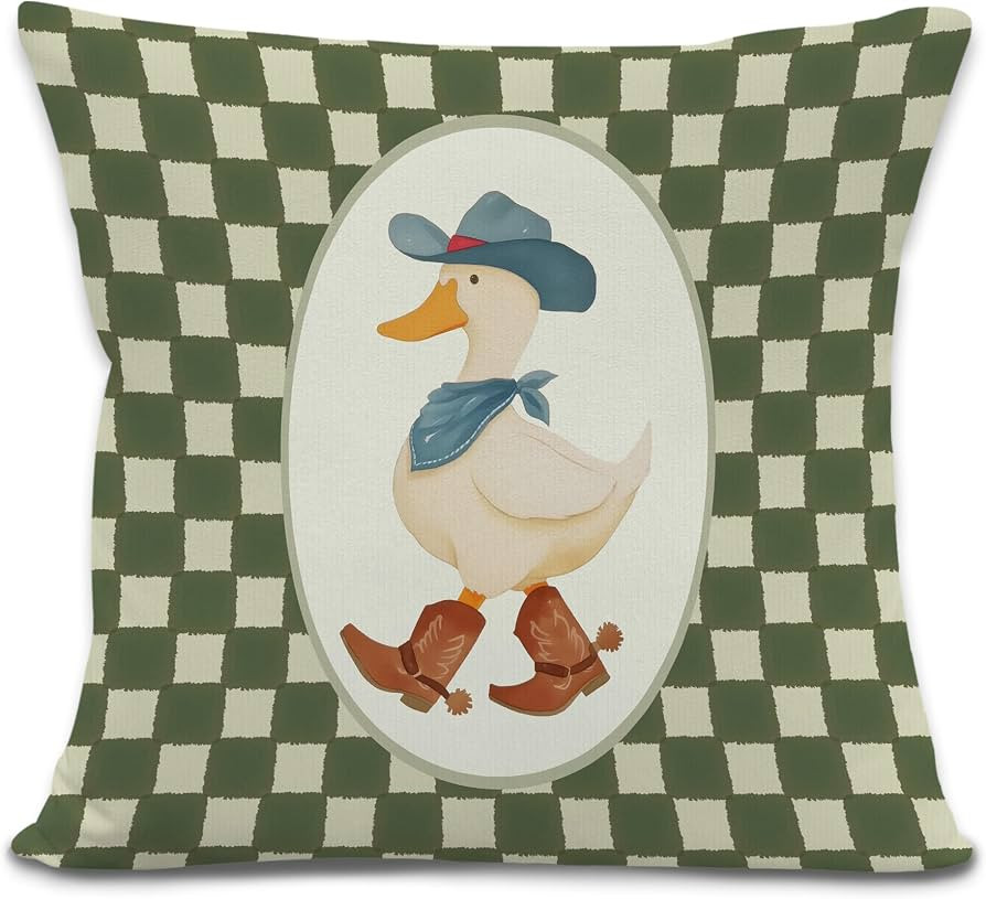 Green Western Cowboy Duck Nursery Throw Pillow Covers, Western Nursery Decor, Cowboy Duck Checker... | Amazon (US)