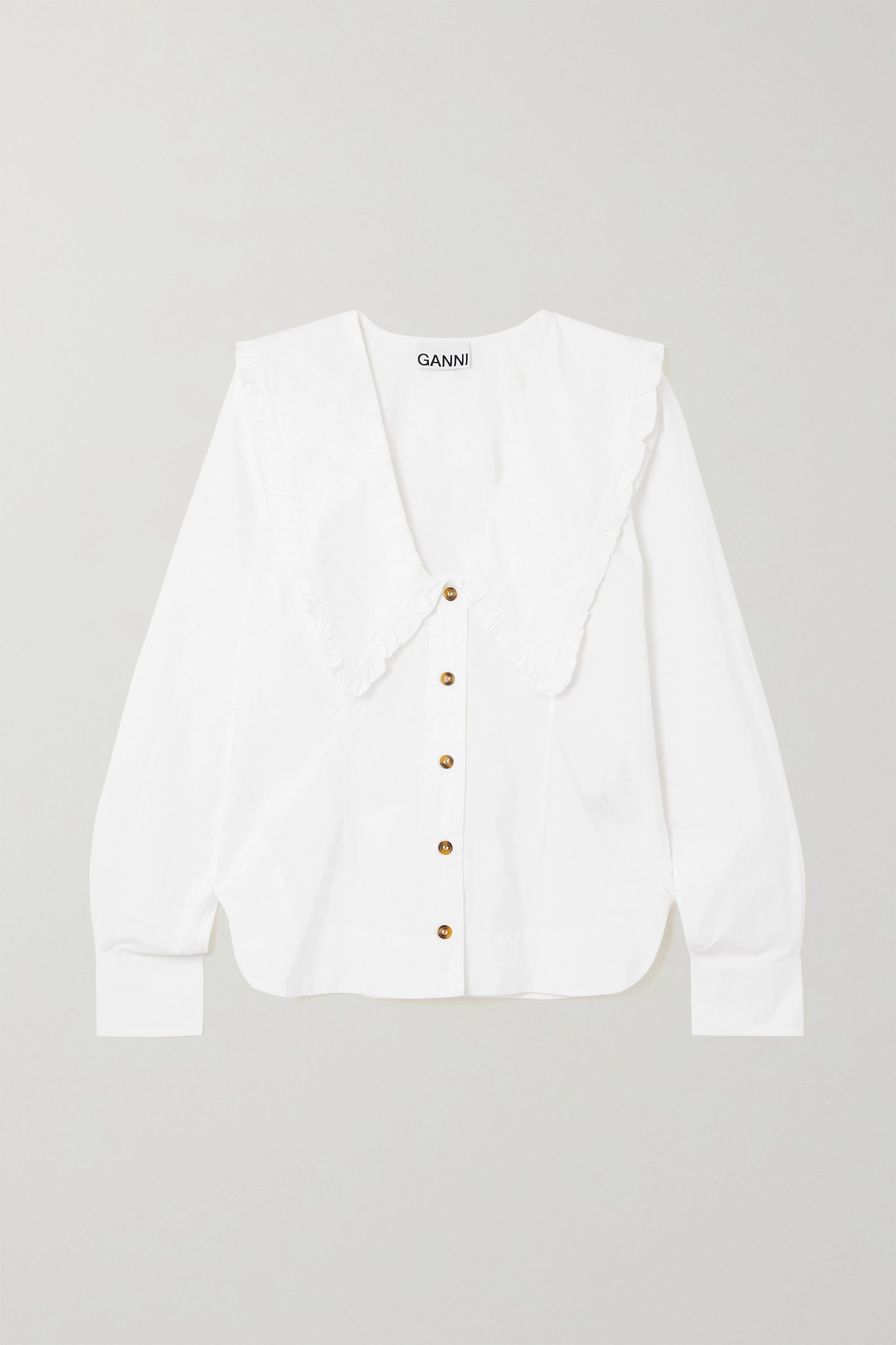 White Ruffled organic cotton-poplin shirt | GANNI | NET-A-PORTER | NET-A-PORTER (UK & EU)