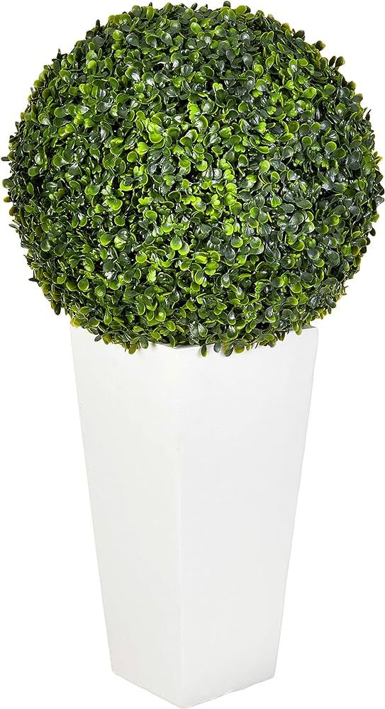 Nearly Natural 28in. Boxwood Topiary Ball Artificial Plant in White Tower Planter (Indoor/Outdoor... | Amazon (US)