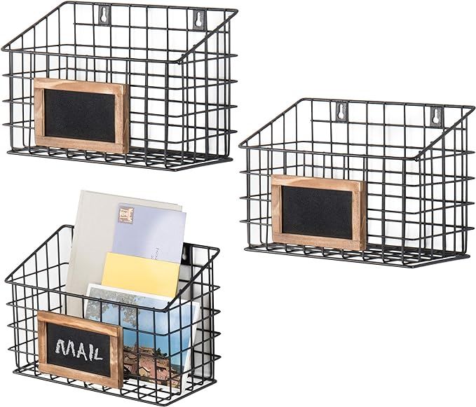 MyGift Black Metal Wire Hanging Storage Basket with Chalkboard Labels, Small Organizer Bin, Set o... | Amazon (US)