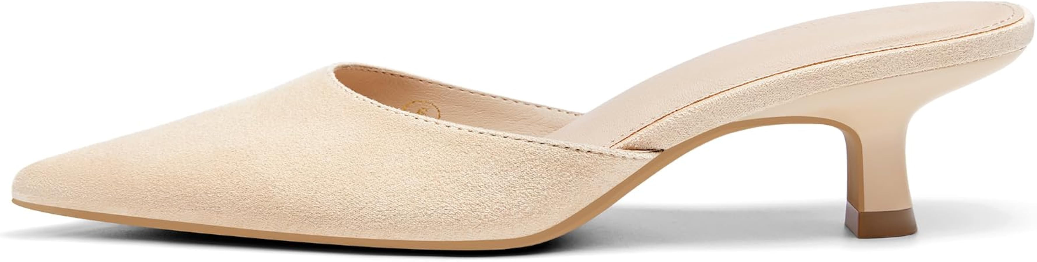 Coutgo Womens Kitten Low Heels Mules Closed Pointed Toe Pumps Slip On Backless Dress Shoes | Amazon (US)