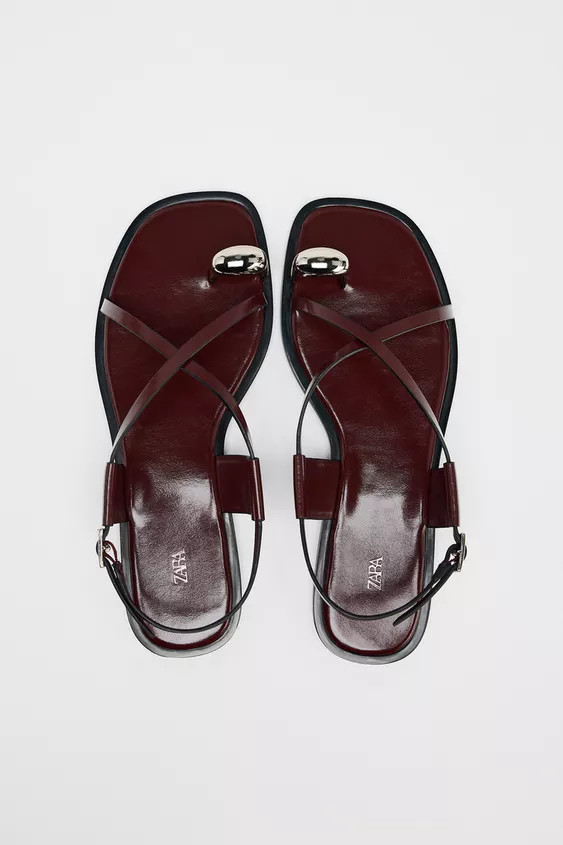 FLAT STRAPPY SANDALS WITH METAL EMBELLISHMENT | Zara US