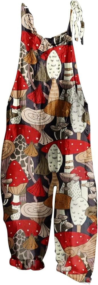 Basysin Jumpsuits for Women Plus Size Spaghetti Strap Casual Loose Overalls Cute Mushroom Hedgeho... | Amazon (US)