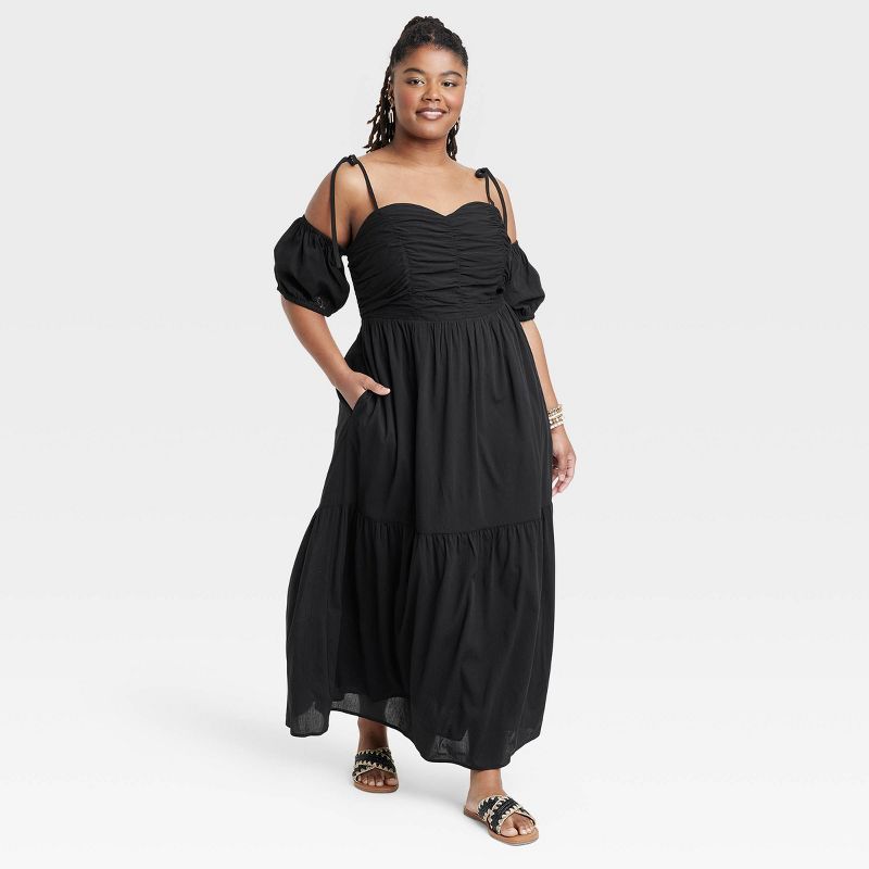 Women's Puff Short Sleeve A-Line Dress - Universal Thread™ Black | Target