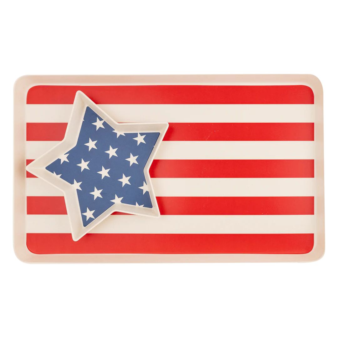 American Flag Stacked Reusable Bamboo Serving Tray Set | My Mind's Eye