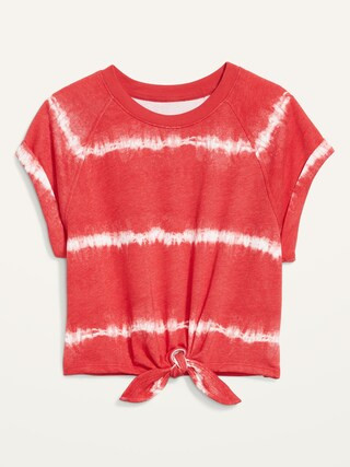 Loose Tie-Hem Cropped Short-Sleeve Sweatshirt for Women | Old Navy (US)