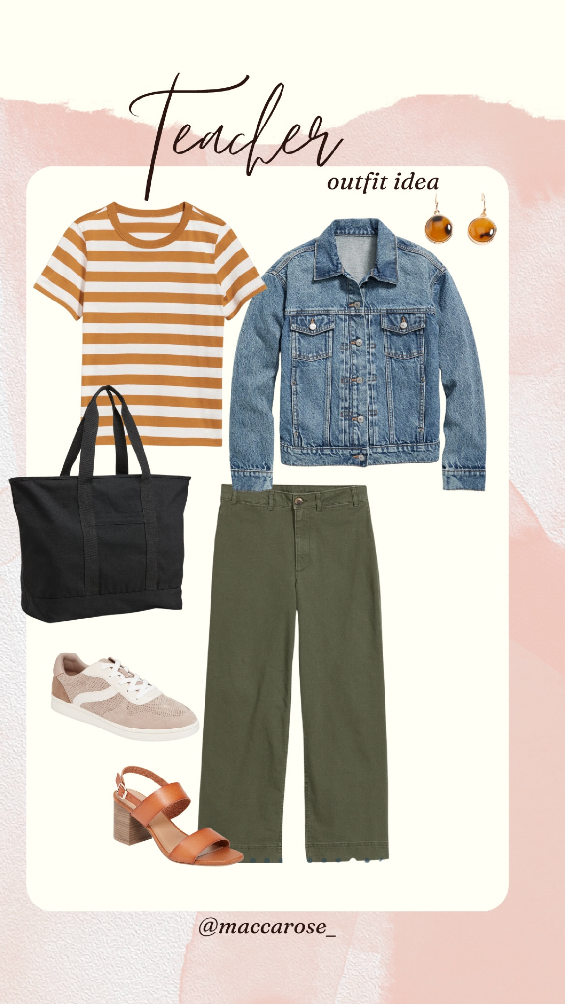 Teacher outfit idea | casual workwear | comfortable style | classic pieces | affordable fashion | striped top | tshirt | sneakers | heels | jean jacket | old navy 

#LTKstyletip #LTKBacktoSchool #LTKunder50