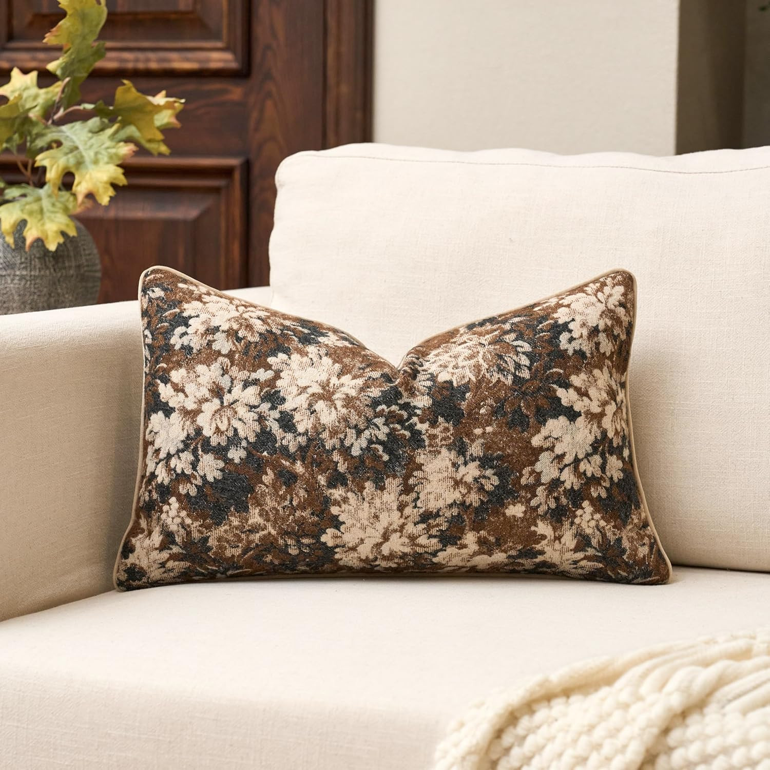 Yangest Neutral Floral Pillow Cover 12 x 20 Inches, Vintage Chenille Rectangle Throw Pillow Cover... | Amazon (US)