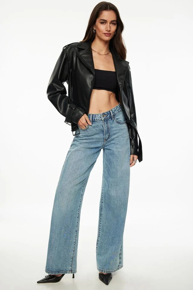 Belted Faux Leather Biker Jacket | Dynamite Clothing