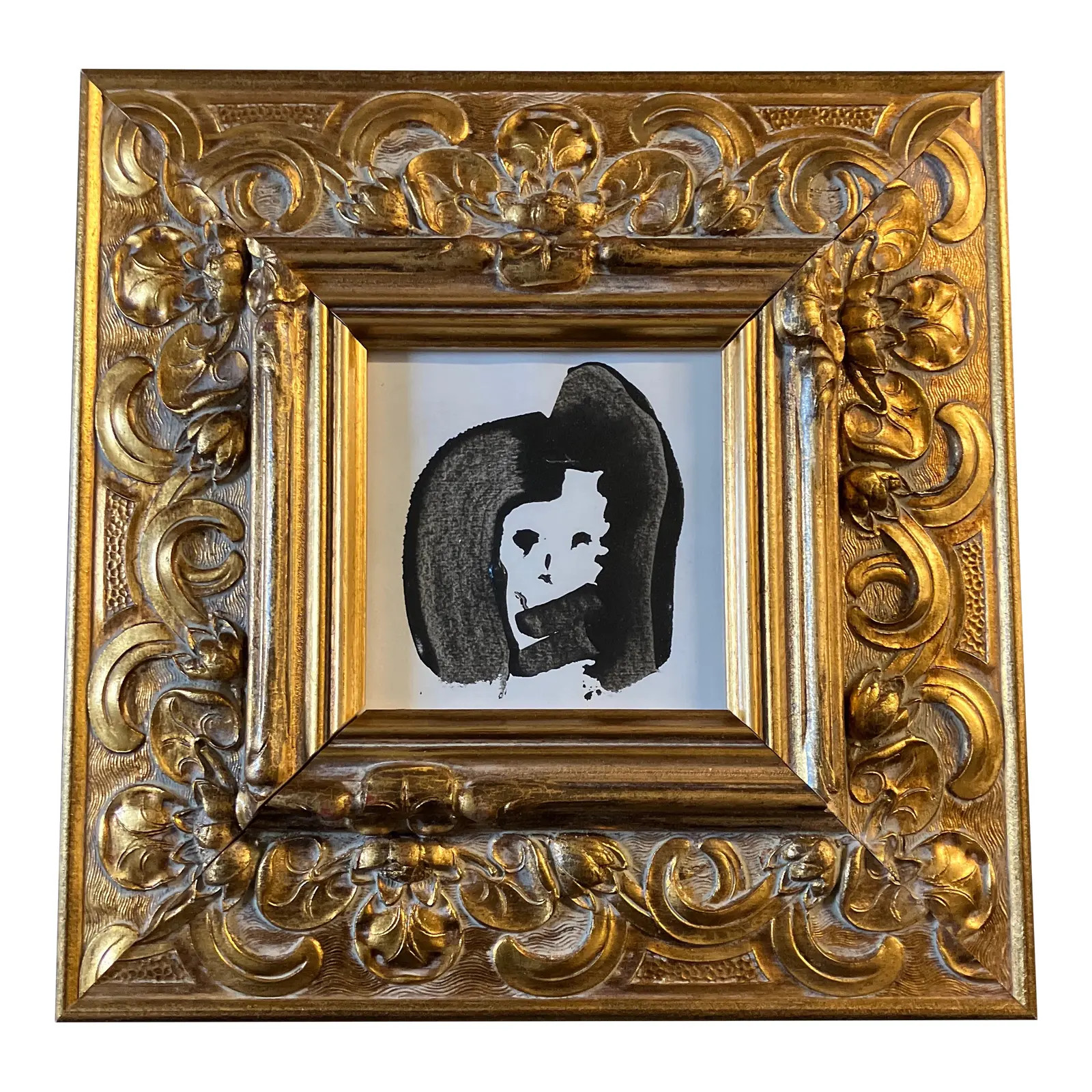 Contemporary Original Abstract Female Portrait Painting Chunky Gold Frame | Chairish