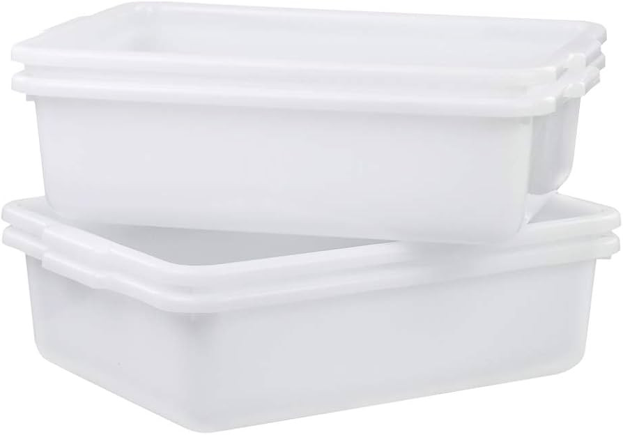 4-Pack 13 Liter Commercial Bus Tubs, White Plastic Wash Basin Bus Tote | Amazon (US)