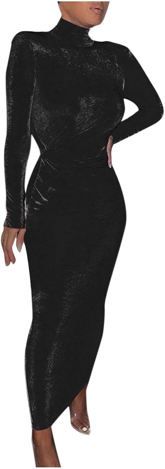 bmBWO Womens Long Sleeve Bodycon Party Dress Turtleneck Glitter Dress Slim Fitted Sparkly Dress ... | Amazon (US)
