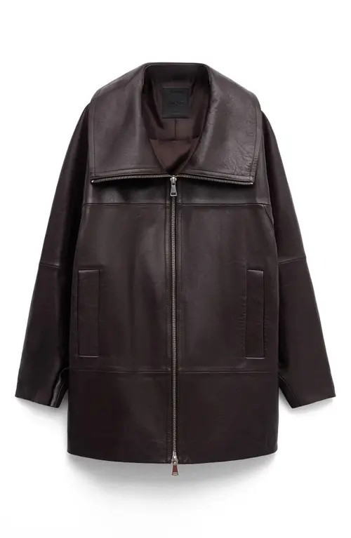 MANGO Oversize Funnel Neck Leather Coat in Burgundy at Nordstrom, Size Small | Nordstrom