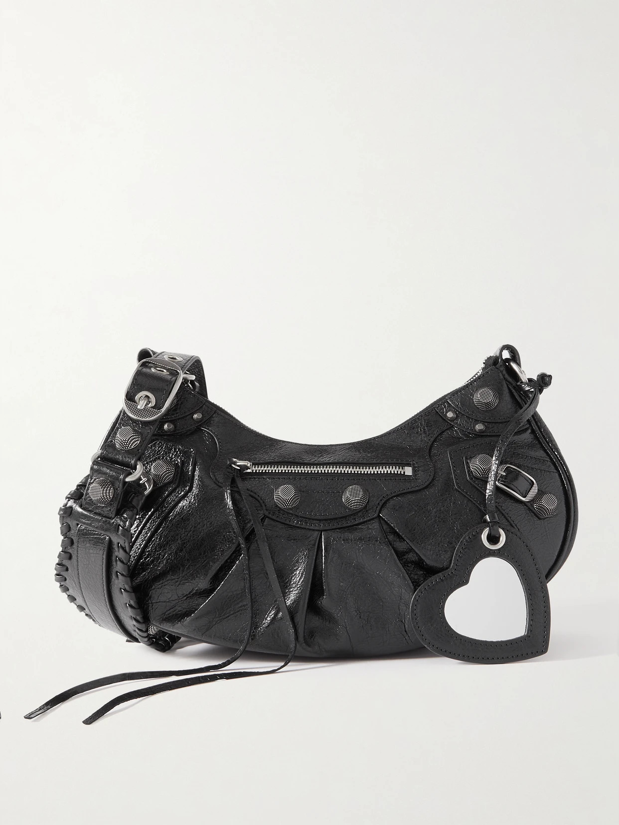 Balenciaga - Le Cagole Small Studded Crinkled-leather Shoulder Bag - Black | NET-A-PORTER (US)
