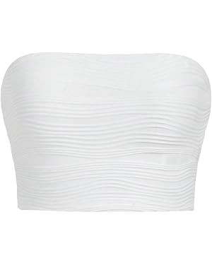 Verdusa Women's Textured Crop Tube Tops Strapless Open Back Bandeau Shirt | Amazon (US)