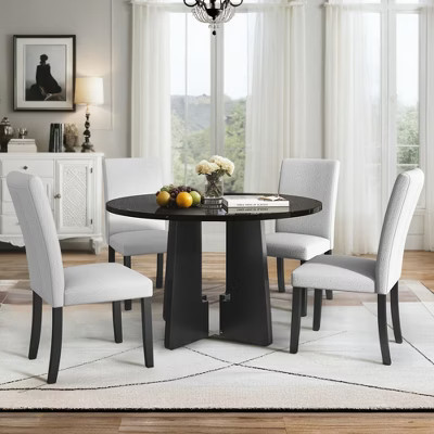 5-piece Round Dining Table Set Dining Set with 4 Upholstered Chairs for Dining Room, Kitchen and Living room, Easy Assembly, Beige+Black-ModernLuxe | Target