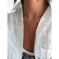 Silver Long Necklace 925, Lariat Cubic Zirconia, Y Necklace, Elegant Minimalist | Etsy (US)