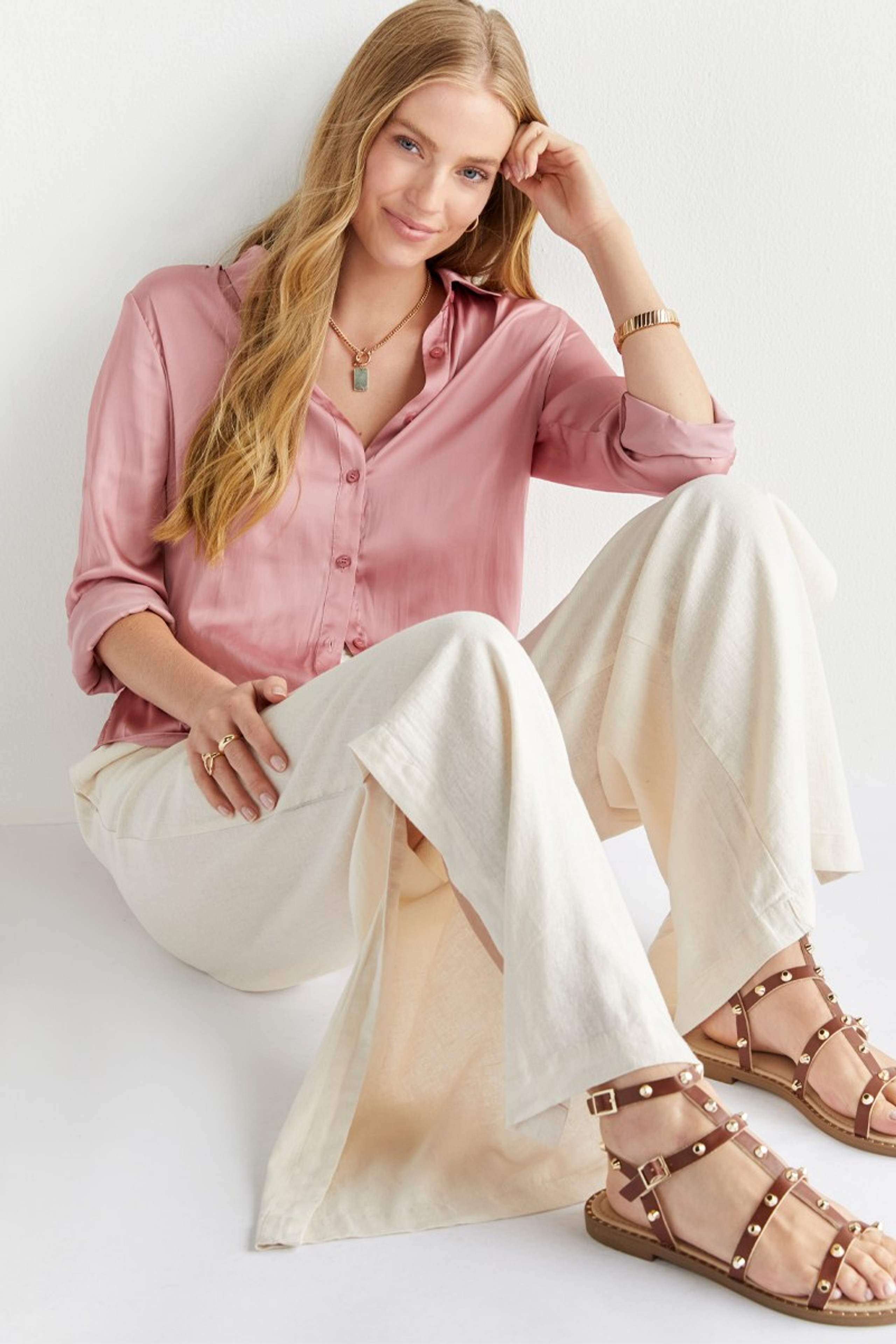 Kloie Satin Button Down Blouse | Francesca's
