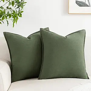 PANDICORN Green Linen Throw Pillow Covers 20x20 Inch Set of 2 Natural Soft Textured Modern Accent... | Amazon (US)