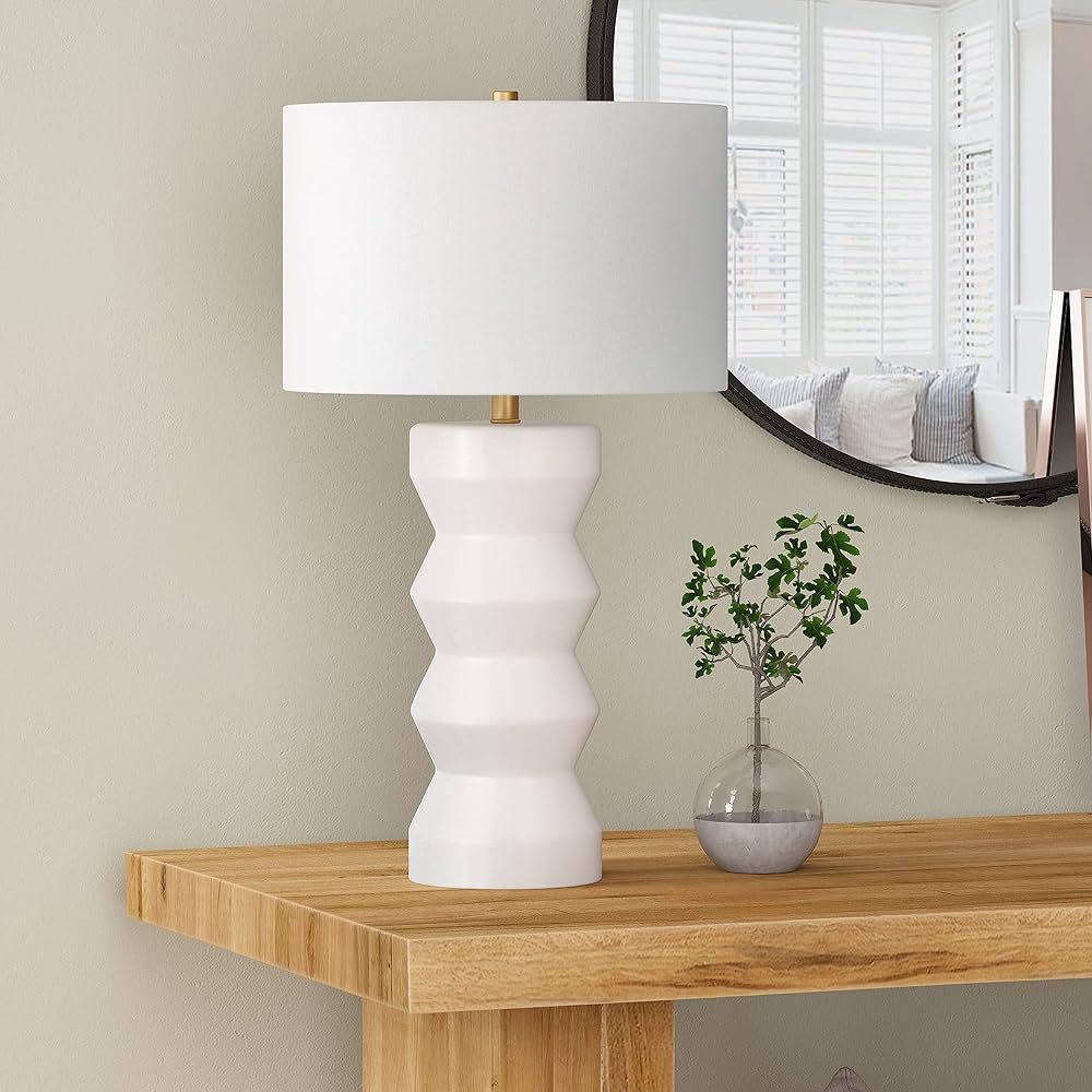 Carlin 28" Tall Ceramic Table Lamp with Fabric Shade in Matte White/White | Amazon (US)