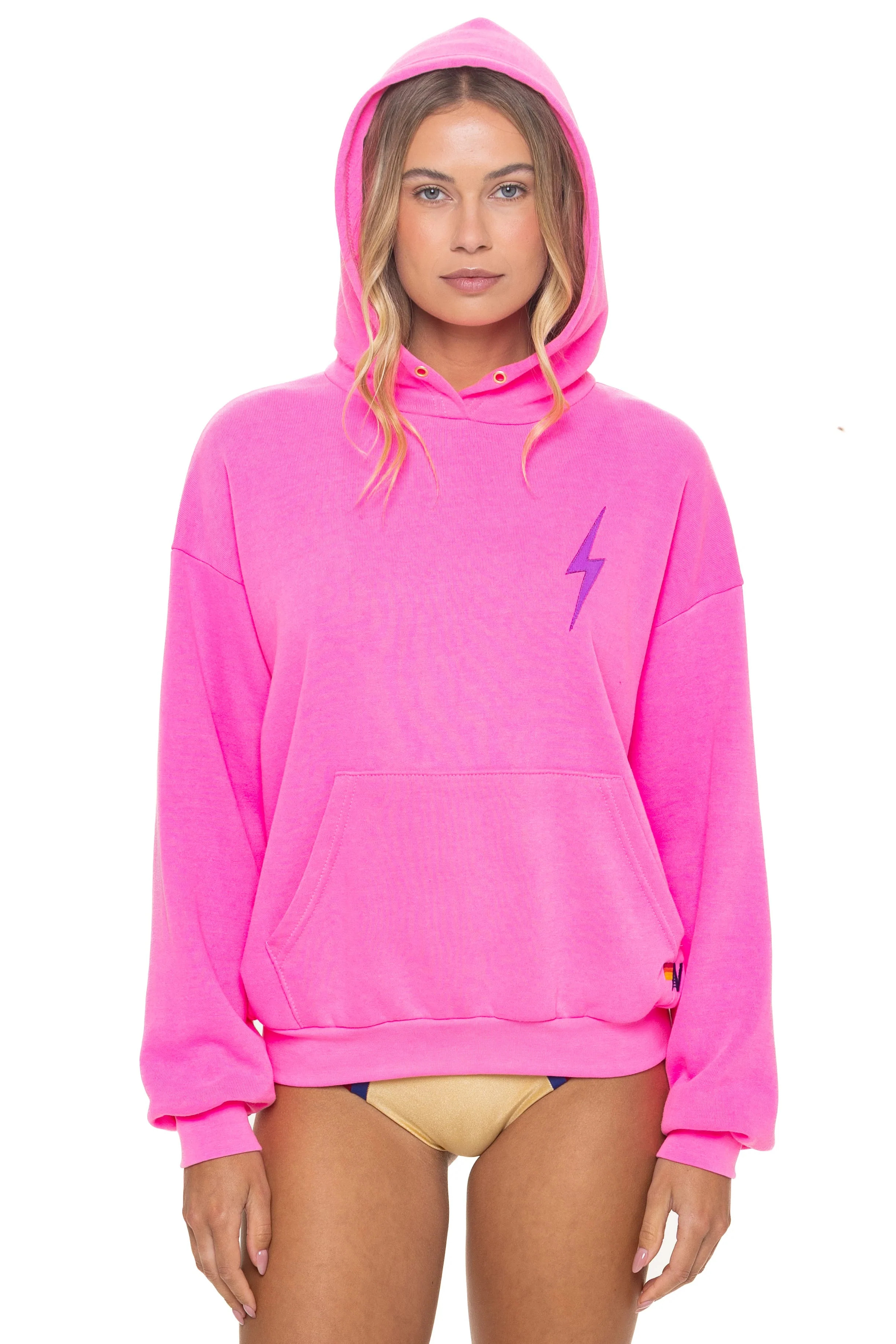Bolt Stitch Pullover Hoodie Neon Pink Neon Purple | Aviator Nation | Aviator Nation