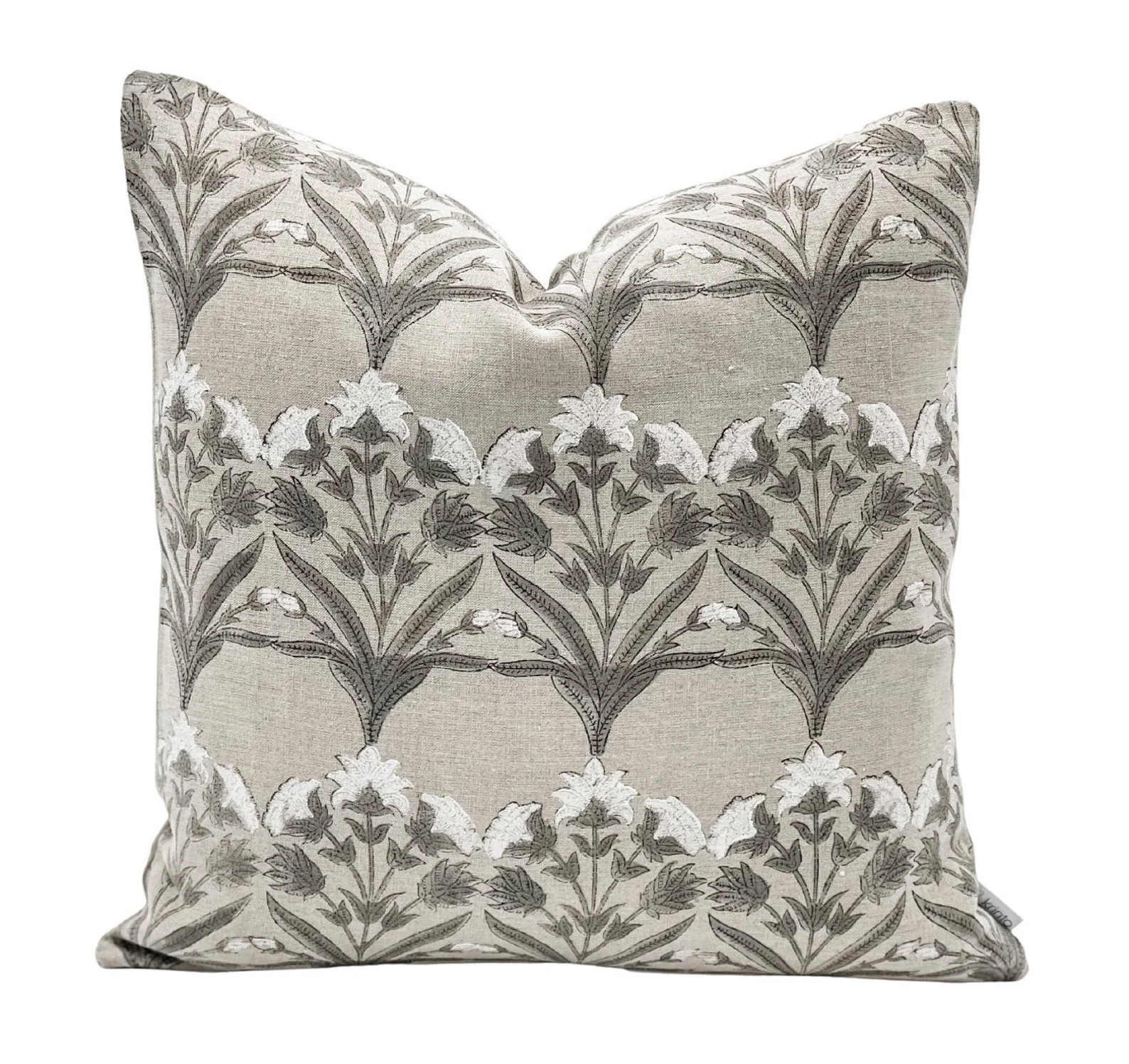 Designer Rock Grey Floral Design on Natural Linen Pillow - Etsy | Etsy (US)