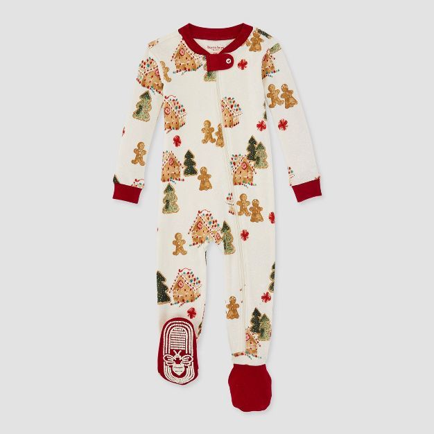 Burt's Bees Baby® Baby Gingerbread Lane Organic Cotton Footed Pajama - Dark Red | Target