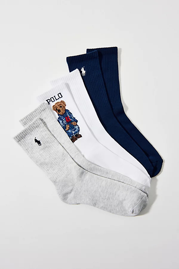 Polo Ralph Lauren Americana Sport Bear Crew Sock 3-Pack in Ivory Combo, Women's at Urban Outfitters | Urban Outfitters (US and RoW)