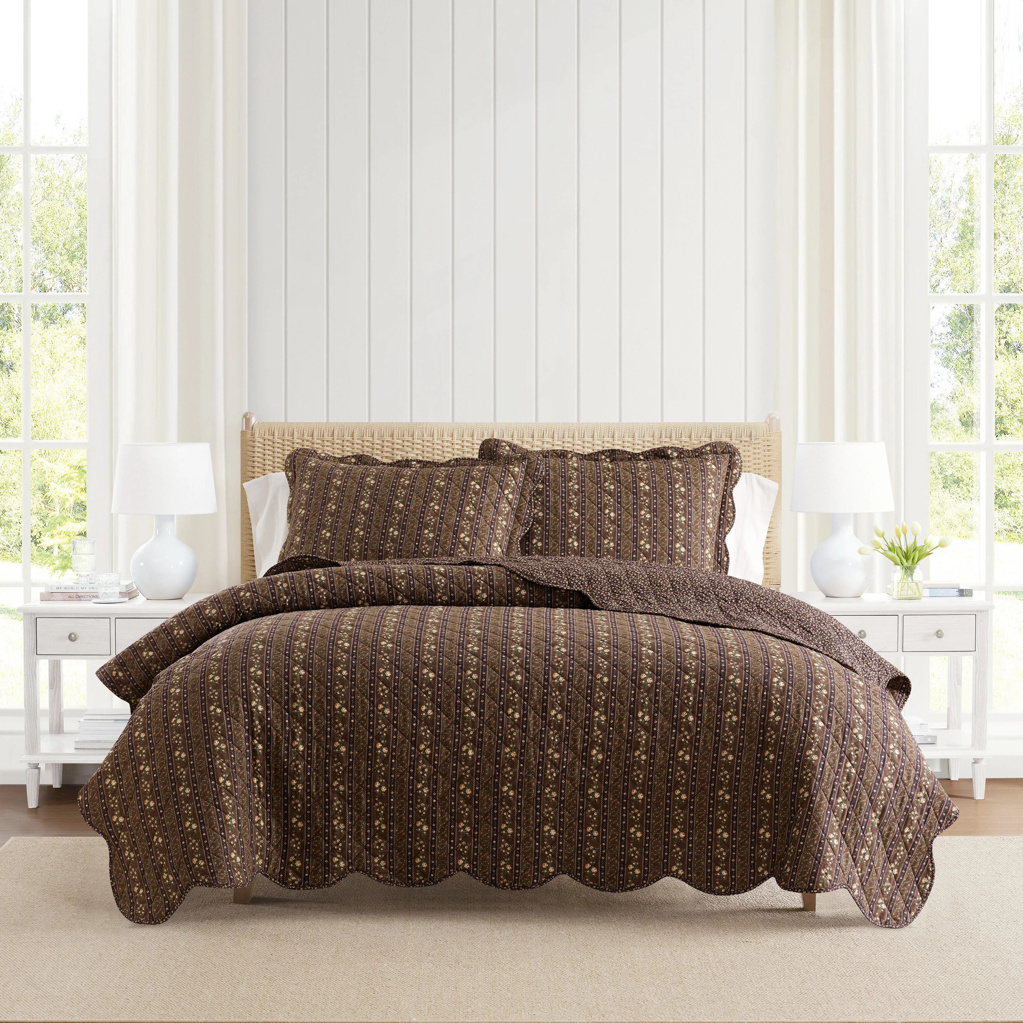 Martha Stewart Raimonda Cotton Reversible Brown Quilt Set | Wayfair | Wayfair North America