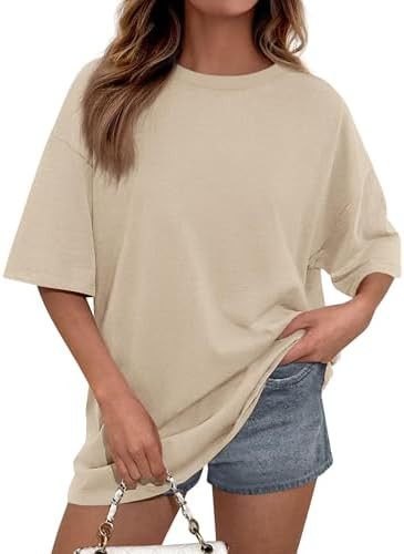 PRETTYGARDEN Womens 2026 Spring Going Out Tops Casual Short Sleeve Crewneck Loose Fit Basic Overs... | Amazon (US)