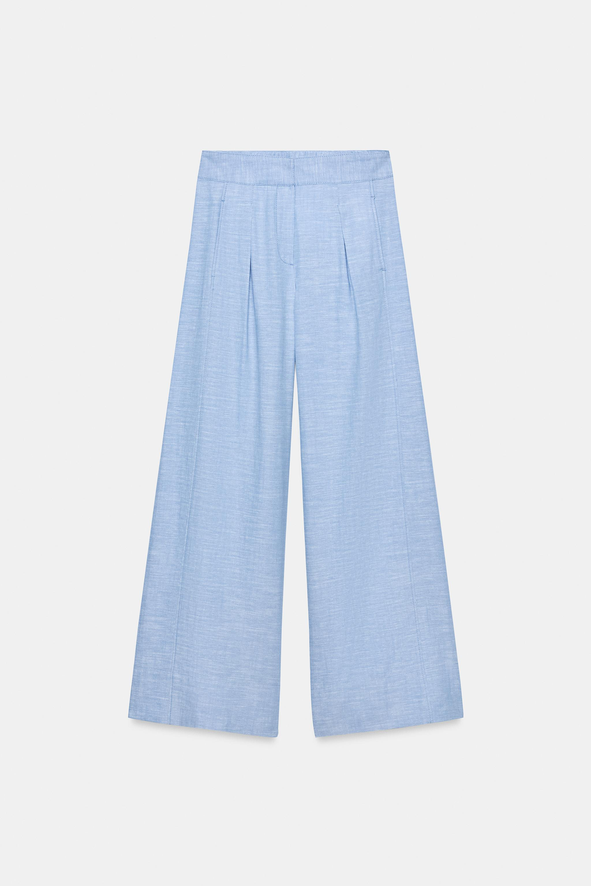 LINEN BLEND WIDE-LEG TROUSERS | Zara UK