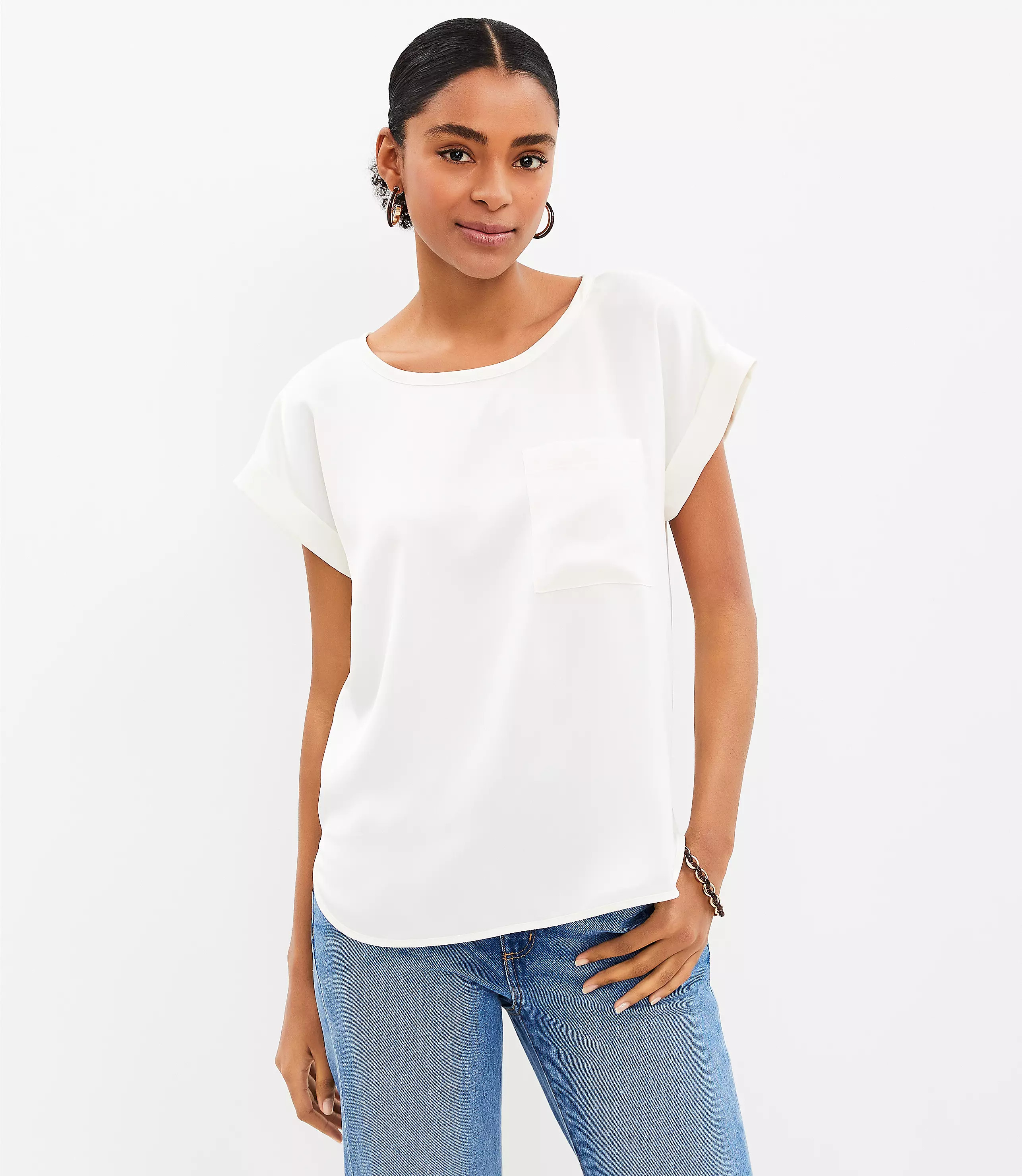 Satin Pocket Tee | LOFT
