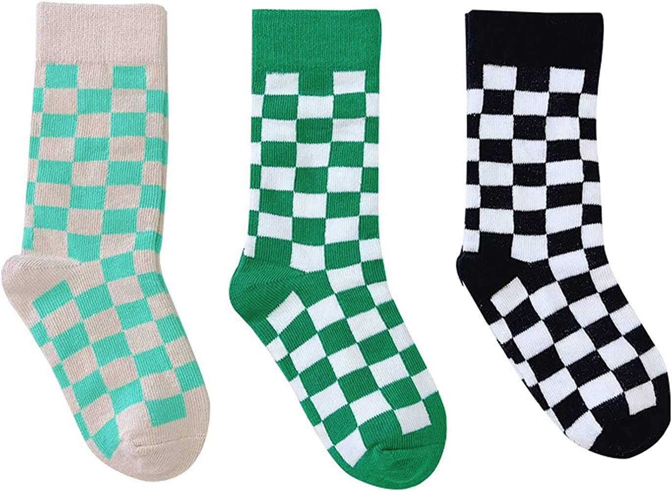 Girls Checkered Crew Socks Cotton Cute Novelty Anklet Socks for Kids Toddler Boys Unisex | Amazon (US)