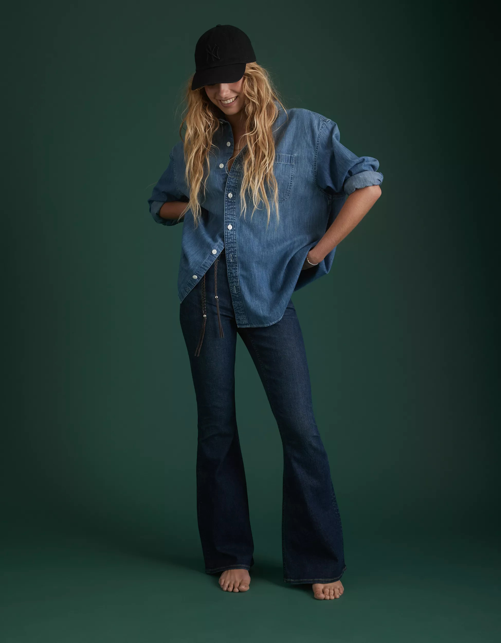 AE77 Premium Denim Boyfriend Shirt | American Eagle Outfitters (US & CA)