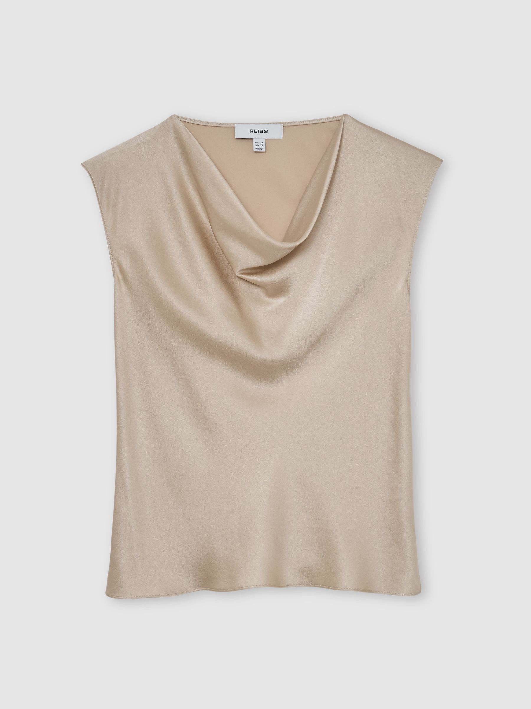 Reiss Silk Cowl-Neck Sleeveless Top in Champagne Neutral - REISS | Reiss UK