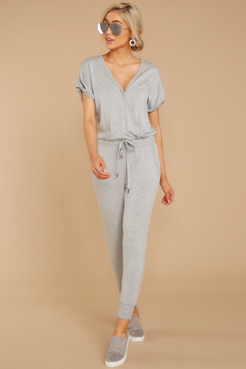 The Wrap Front Jumpsuit In Heather Grey | Red Dress 
