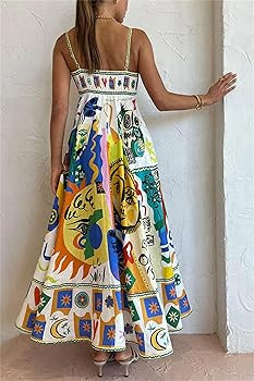 Zempertoopa Heart Maxi Dress for Women Boho Graffiti Cami Long Dress Flowy Print Slip Dress Cute ... | Amazon (US)