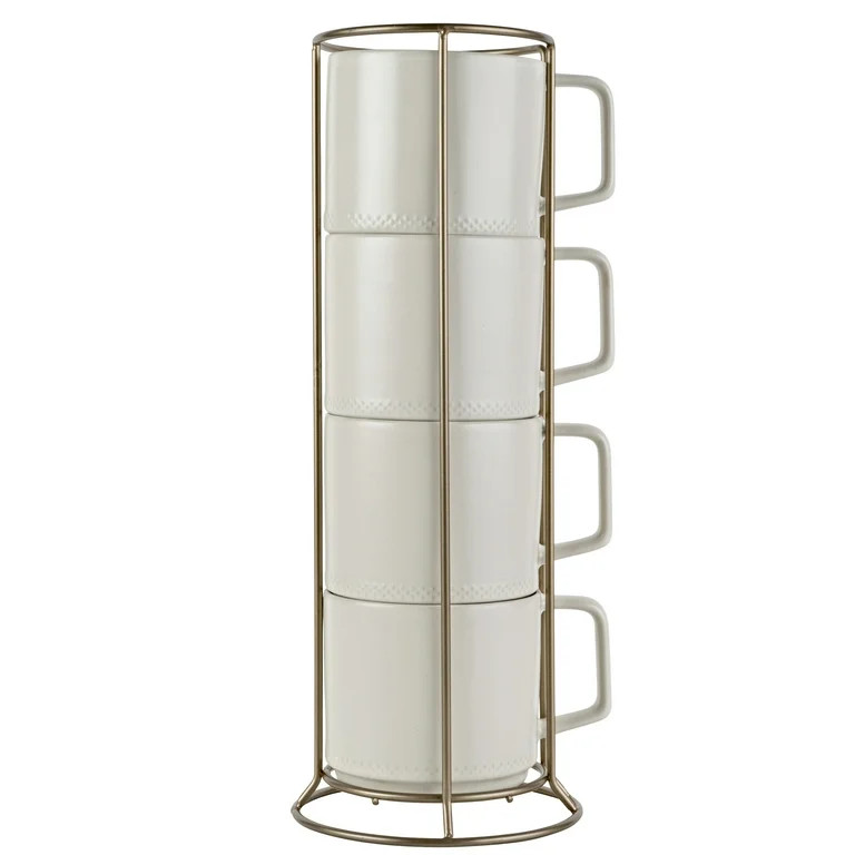 Beautiful Modern Dot 4 Piece 16 oz Stoneware Mug Set with Rack White by Drew Barrymore | Walmart (US)