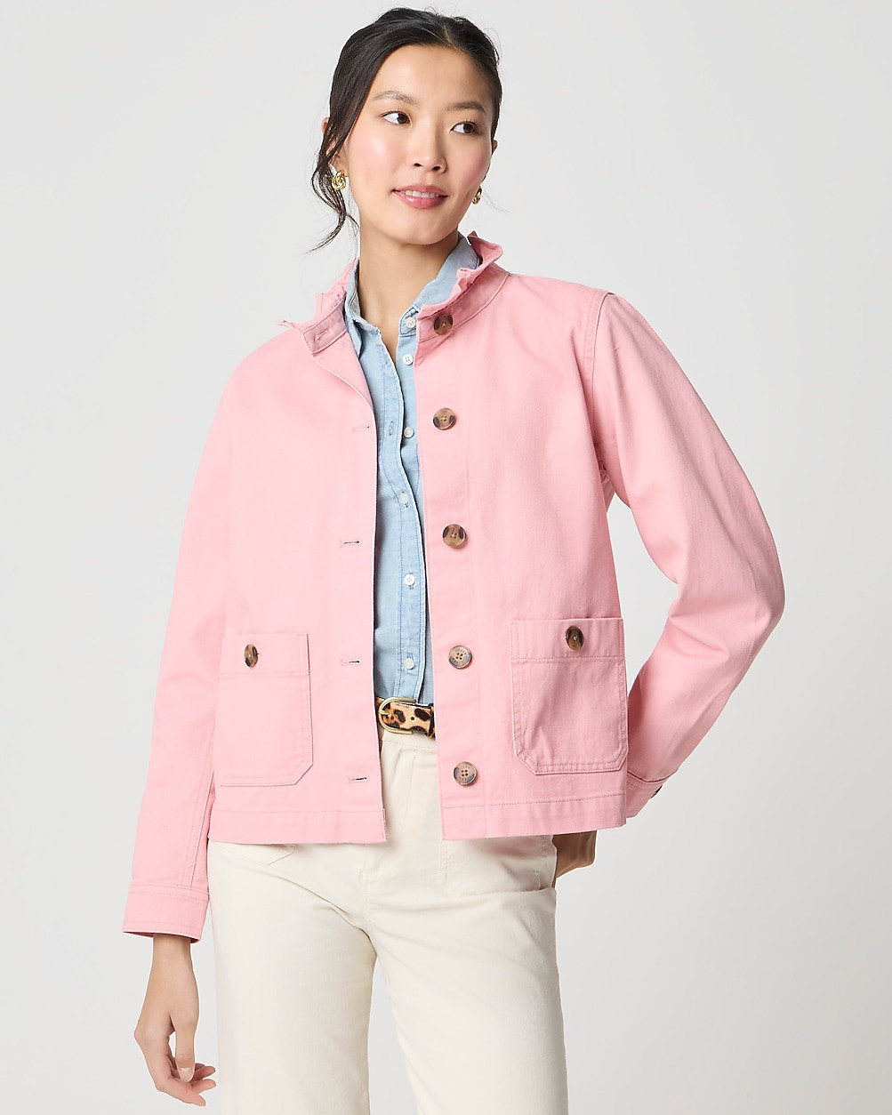 Petite cotton ruffle-collar field jacket | J.Crew Factory