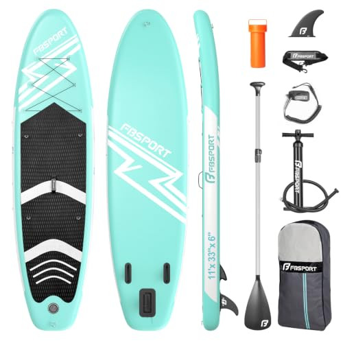 FBSPORT 11' Premium Stand Up Paddle Board, Yoga Board with SUP Accessories & Carry Bag | Wide Stance, Surf Control, Non-Slip Deck, Leash, Paddle and Pump for Youth & Adult (MintGreen) | Amazon (US)