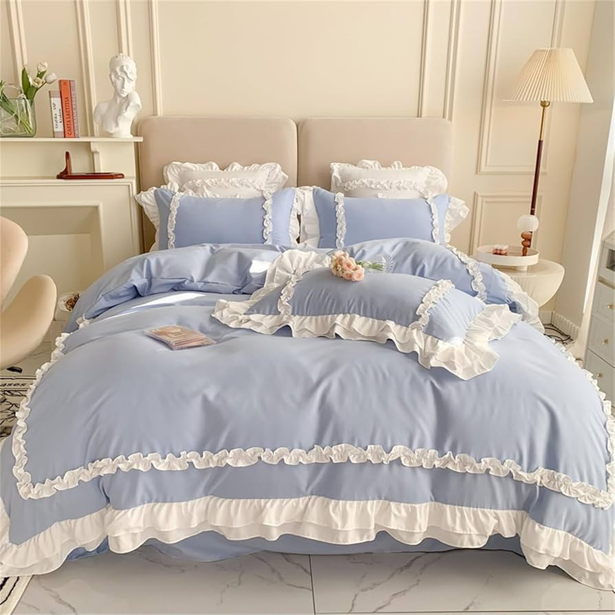 Chic Lace Bedding,Girls Twin Aesthetic Comforter Cover Set,Cute Princess Style Ruffled Duvet Cove... | Amazon (US)