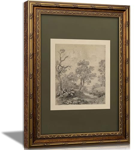 Vintage Framed Canvas Wall Art Tree Forest Landscape Wall Decor Green Gray Tree Natural Sketch Picture Rustic Farmhouse Poster Artwork for Living Room Bedroom Bathroom 9x11 inch Ready to Hang | Amazon (US)