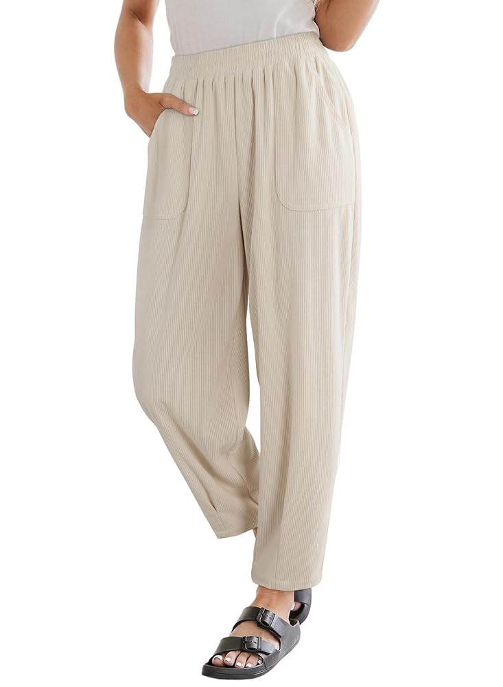 EVALESS Women's Corduroy Pants Elastic High Waist Pleated Wide Leg Trousers Fall Comfy Casual Bag... | Amazon (US)