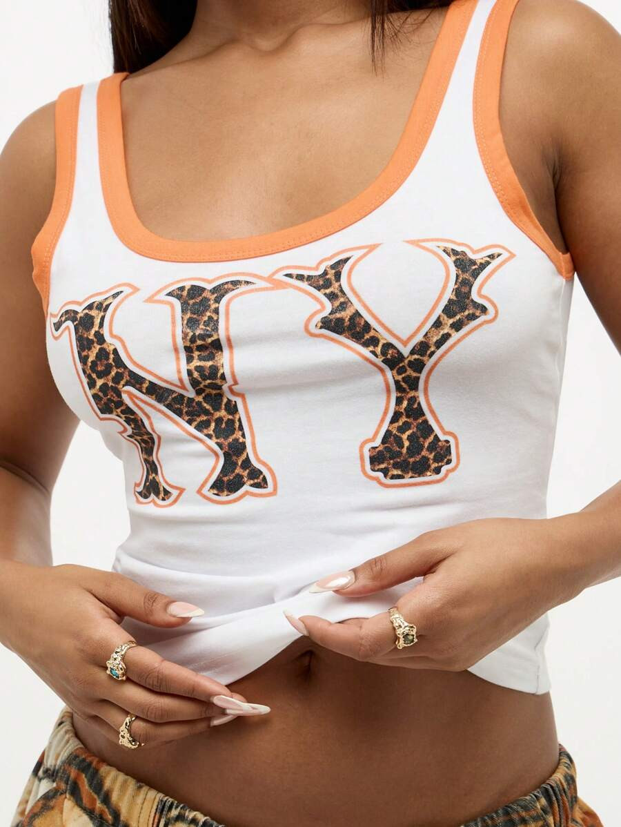 SUMWON WOMEN Retro Animal Print NY Letter Tank Top Urban Street Style Summer Festival Sleeveless ... | SHEIN